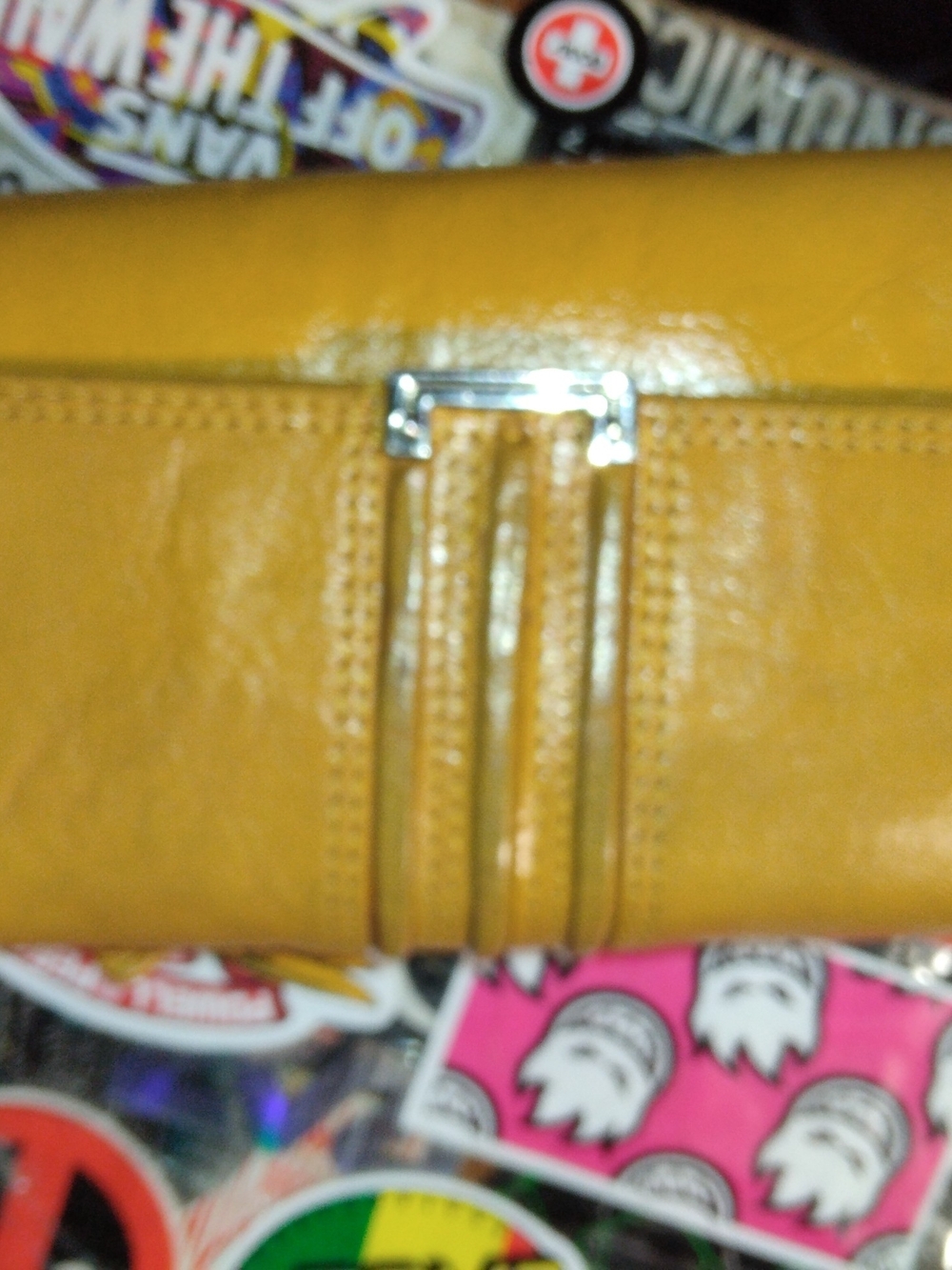 Women's Yellow Trifold Travel  Leather Wallet with Silver Accent